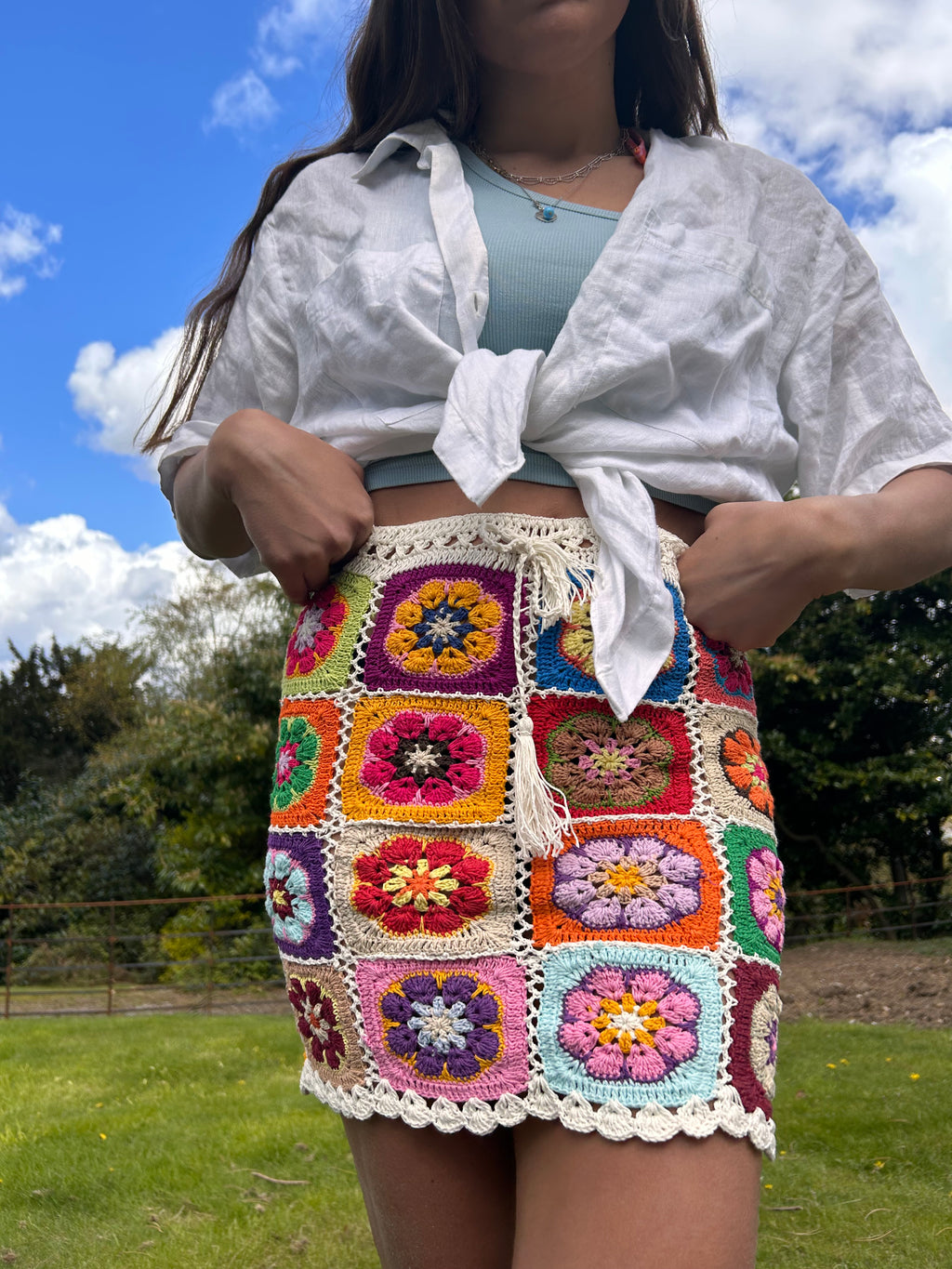Bohemia White Floral Crochet Skirt