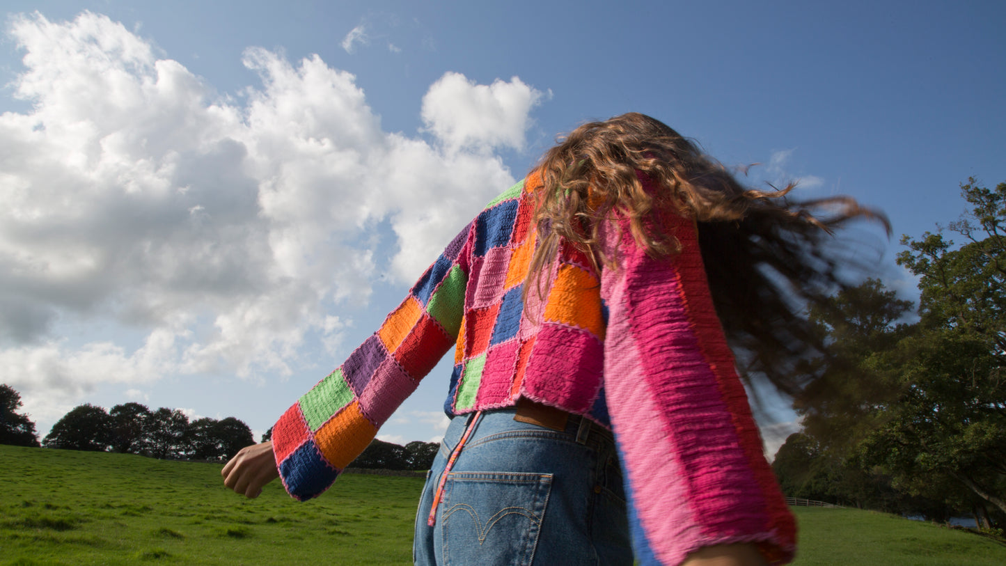 SAMPLE Multicoloured Checkerboard Crochet Cardigan