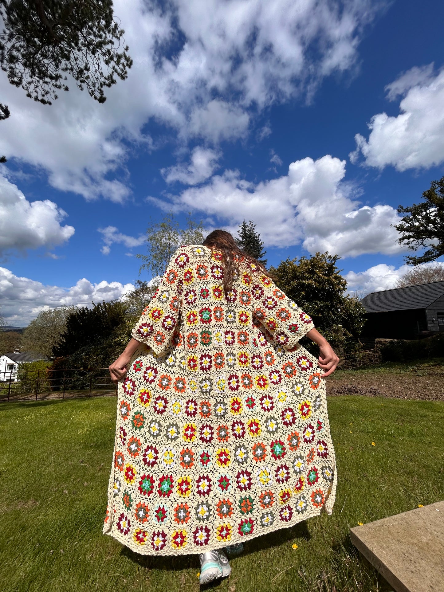 Cream granny square maxi crochet cardigan