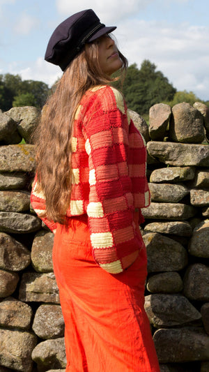 Red Gingham Check Cardigan with Tassel Tie