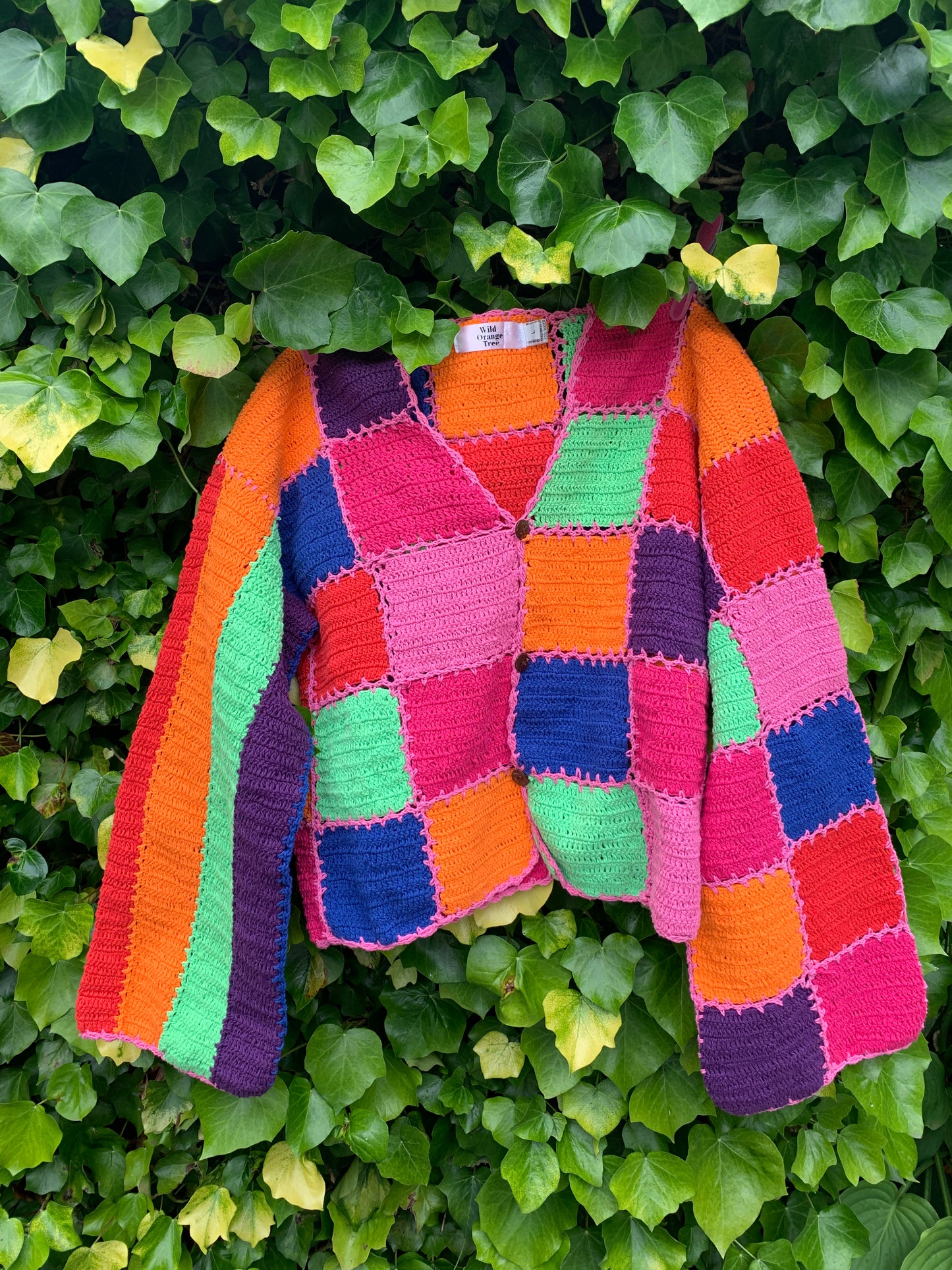 SAMPLE Multicoloured Checkerboard Crochet Cardigan