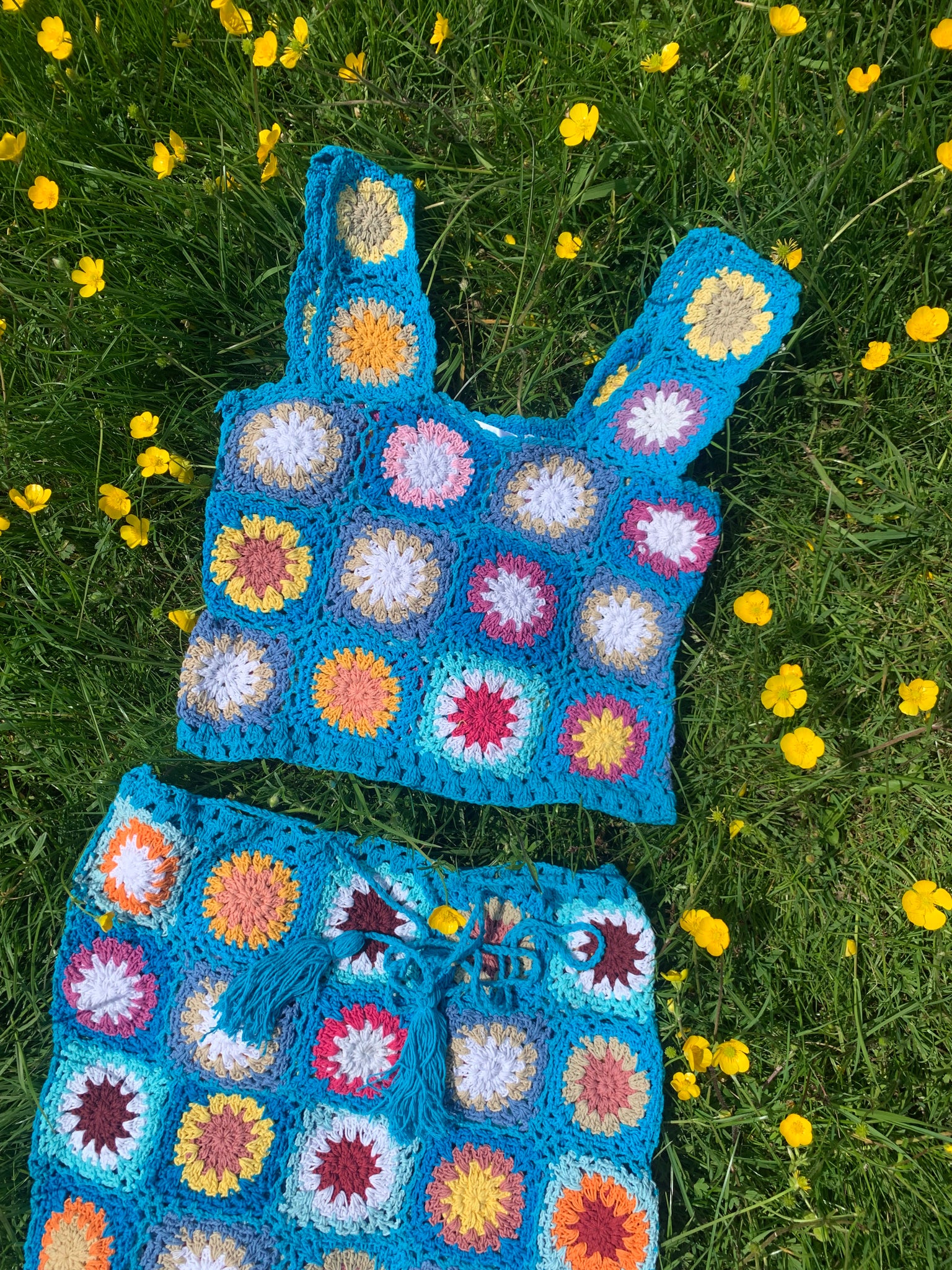 Patchwork Granny Square Crop Top - M