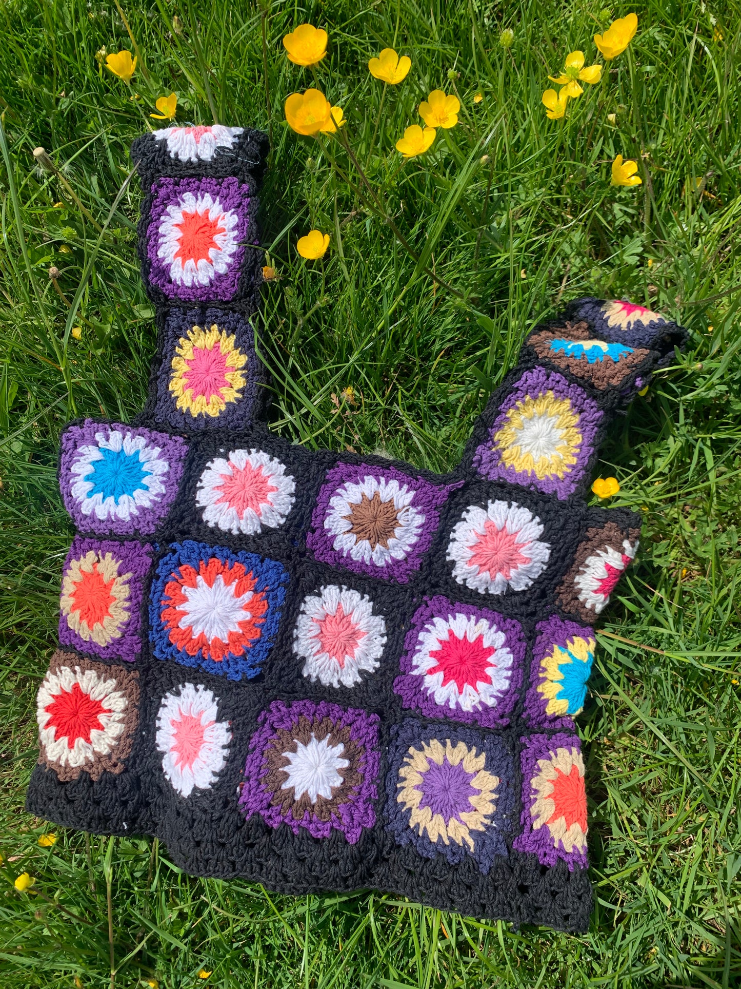 Patchwork Granny Square Crop Top - L