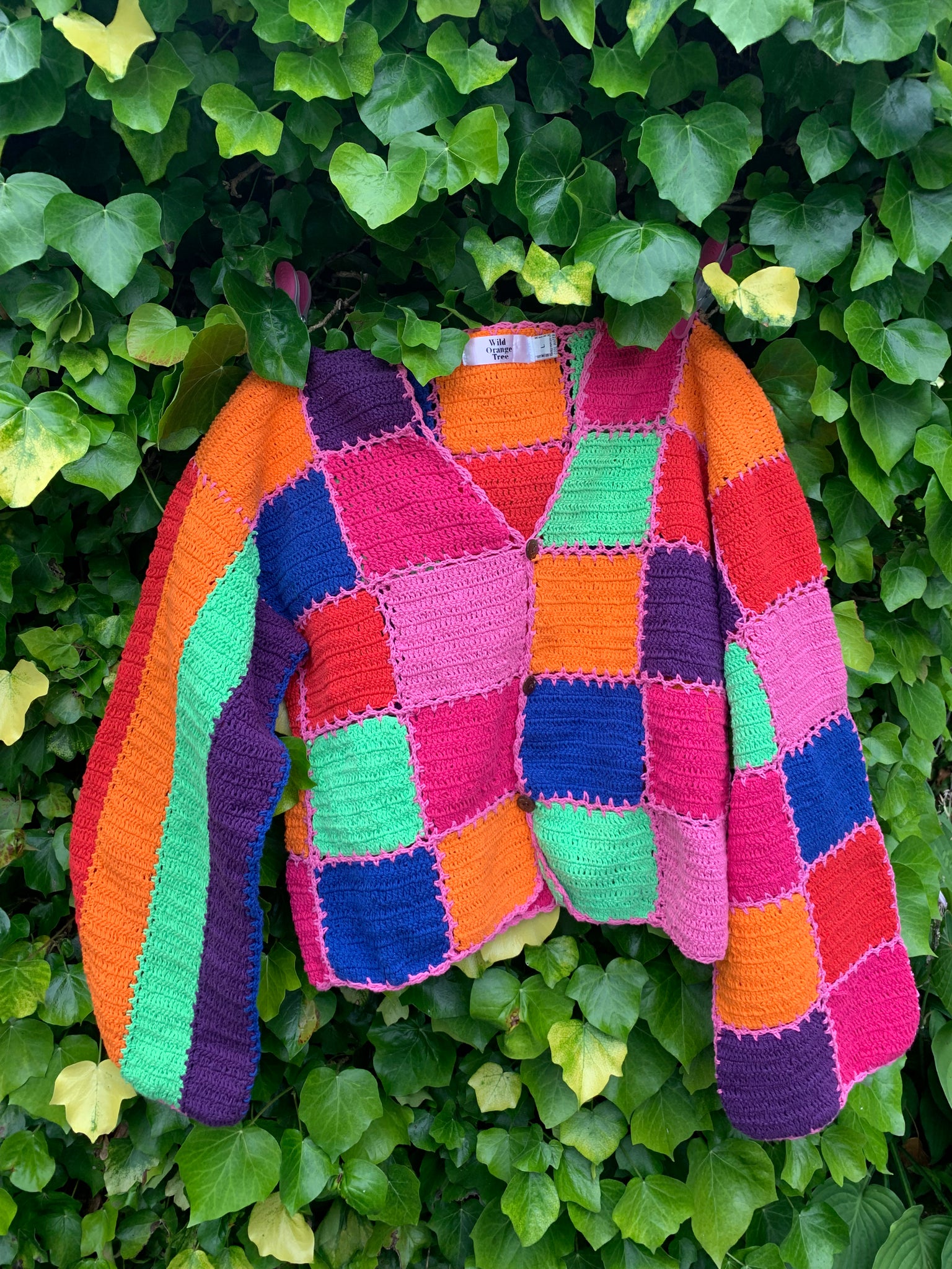 Multi coloured crochet cardigan clearance
