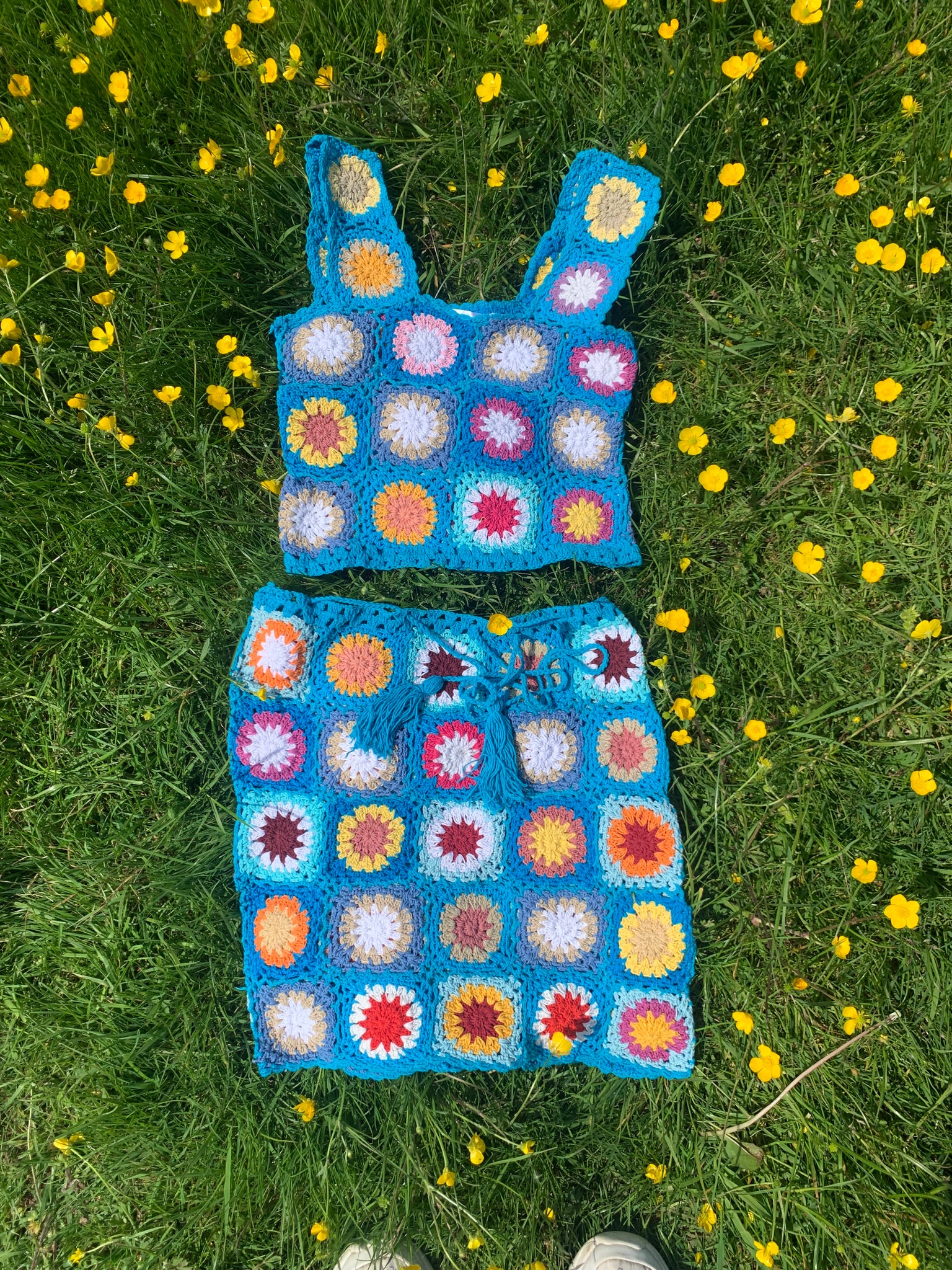 Patchwork Granny Square Crop Top - M