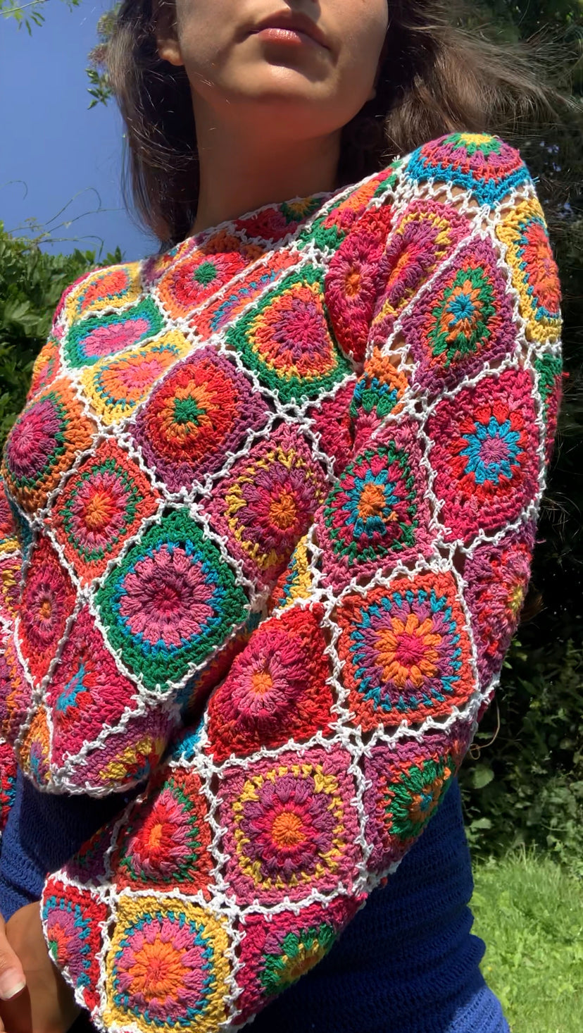 Tutti Frutti Full Length Granny Square Crochet Jumper