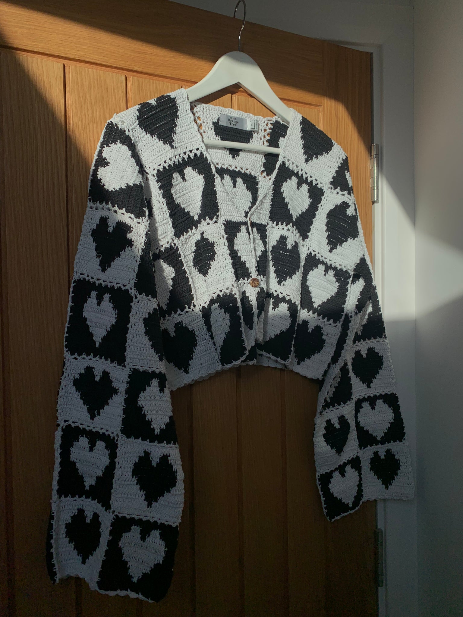 Heart on my sleeve Monochrome Black & White crochet Cardigan
