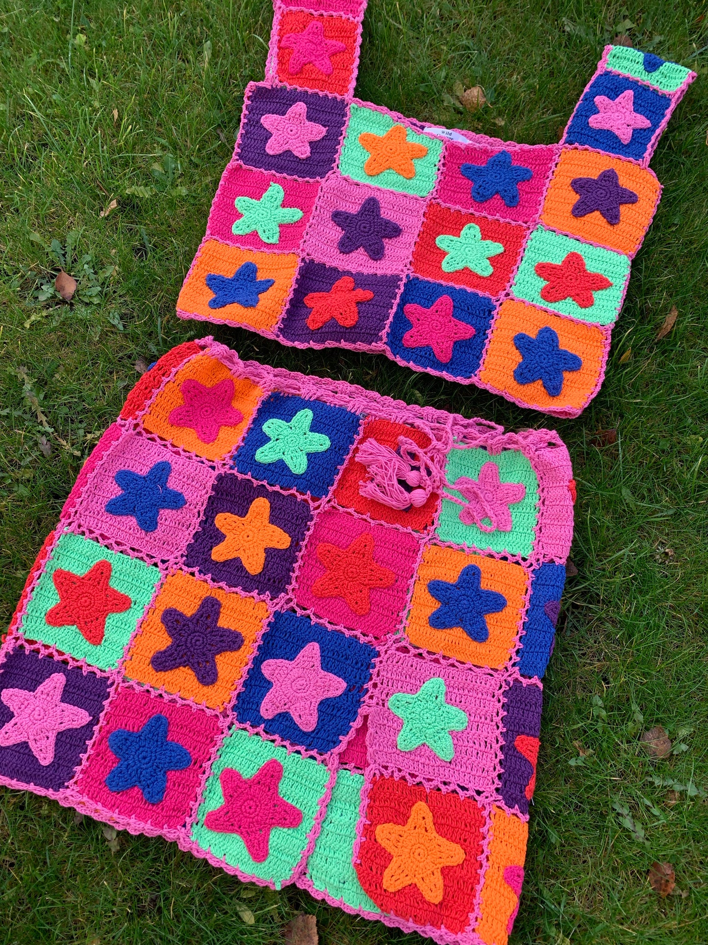 Stardust Multicoloured Crochet Star Skirt with Split