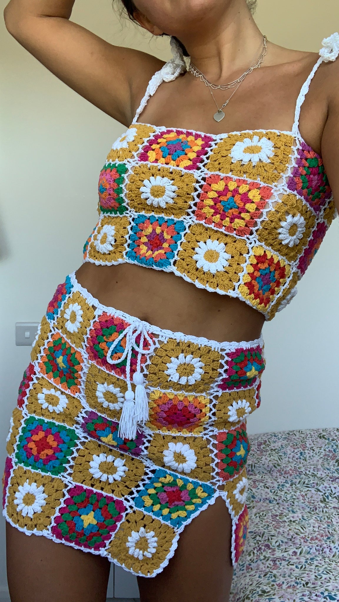 “Mimi” Patchwork Granny Square Skirt with Split - XS/S
