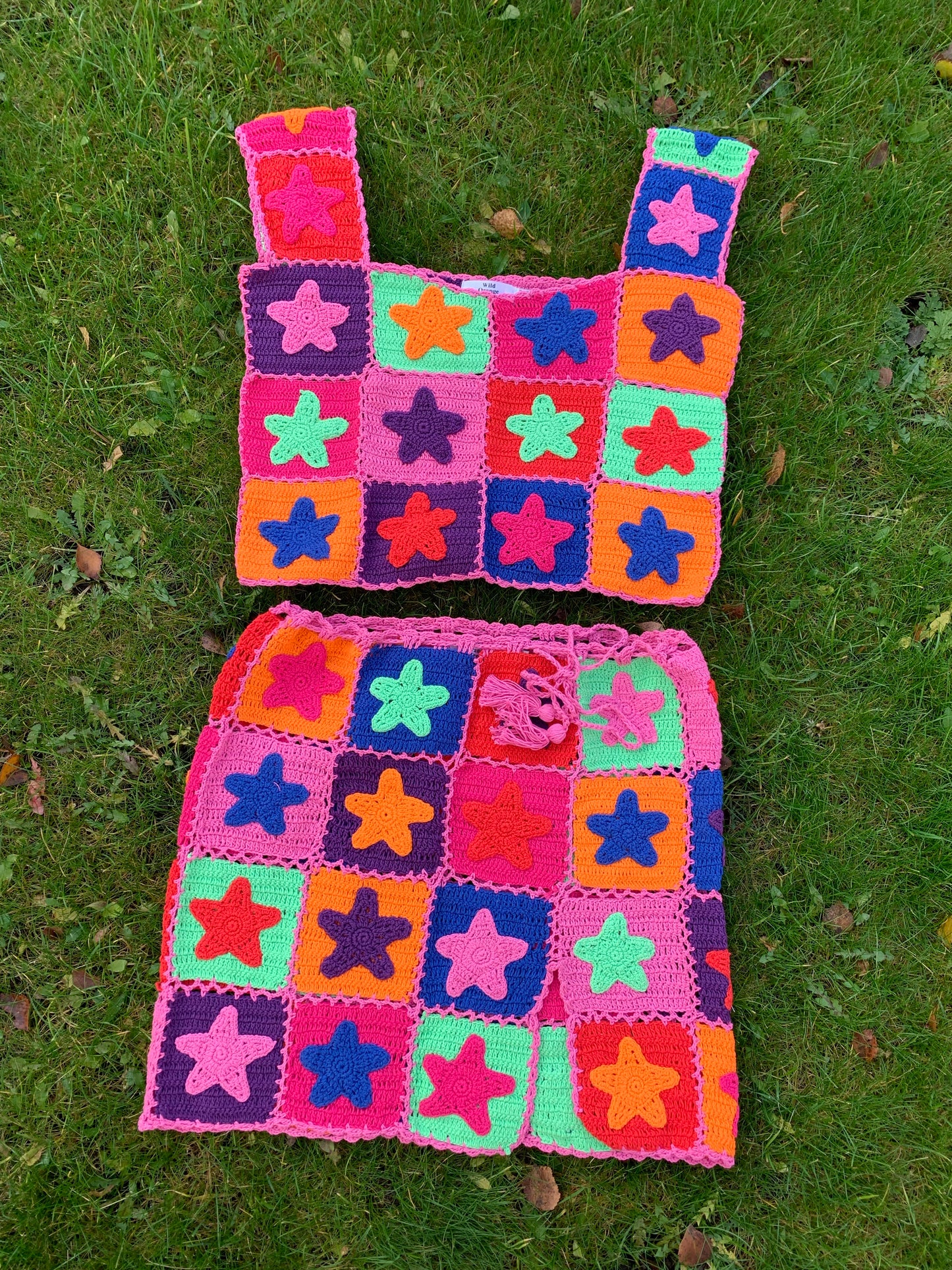 Stardust Multicoloured Crochet Star Skirt with Split