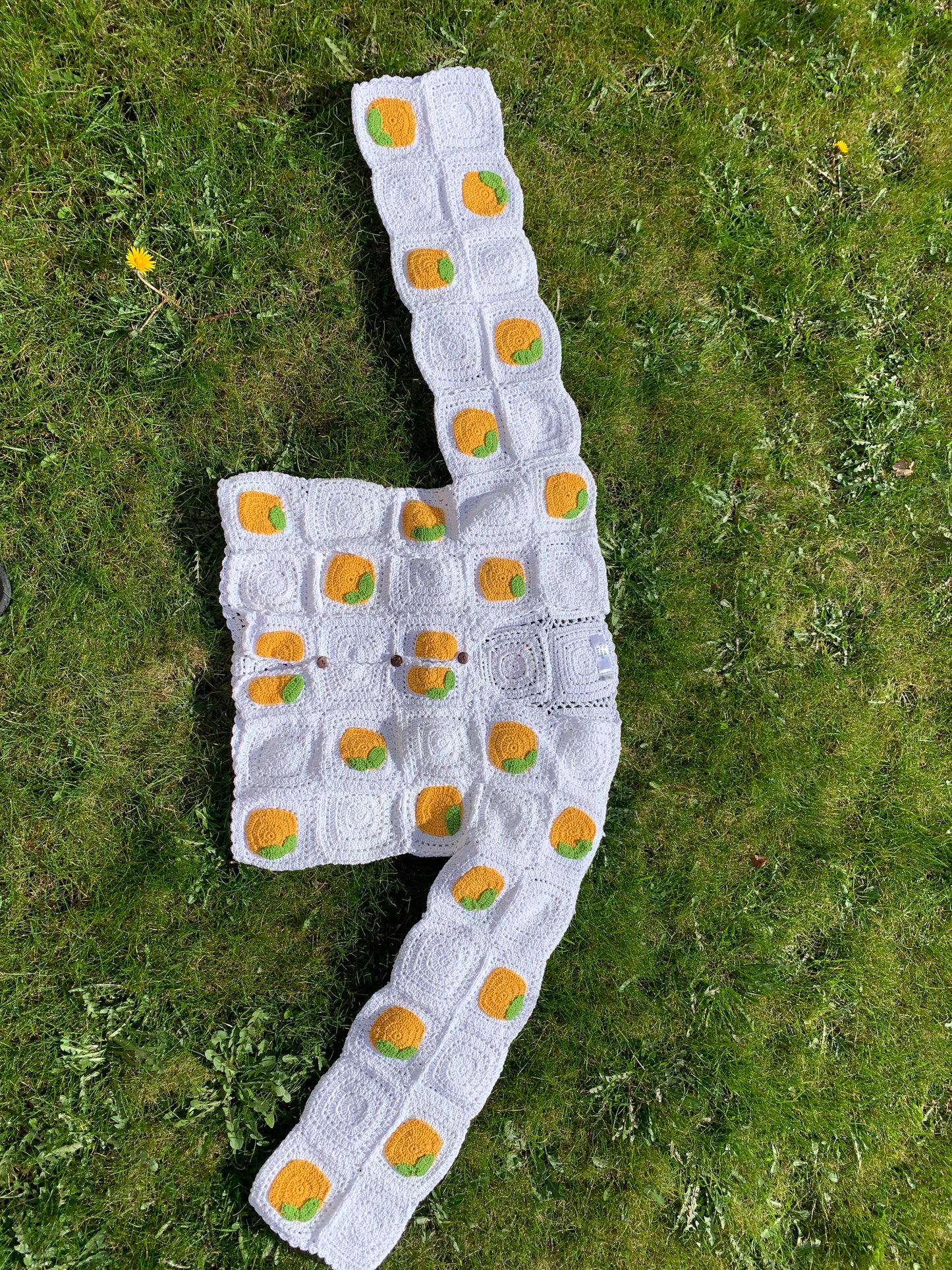 Lemon & White Citrus Granny Square Crochet Cardigan