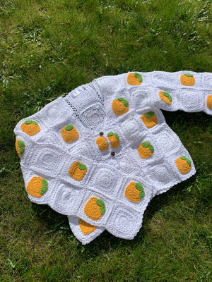 Lemon & White Citrus Granny Square Crochet Cardigan