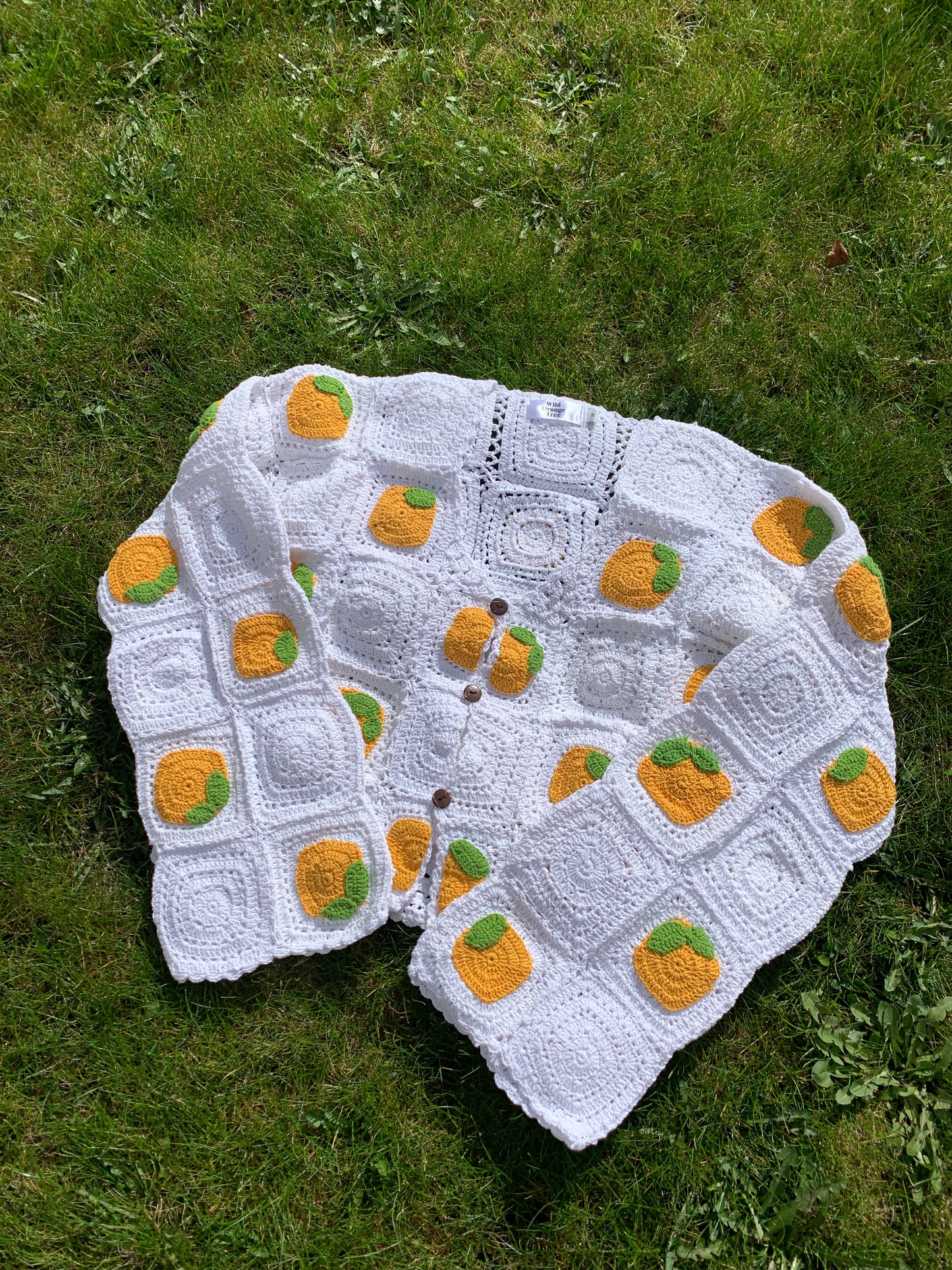Lemon & White Citrus Granny Square Crochet Cardigan