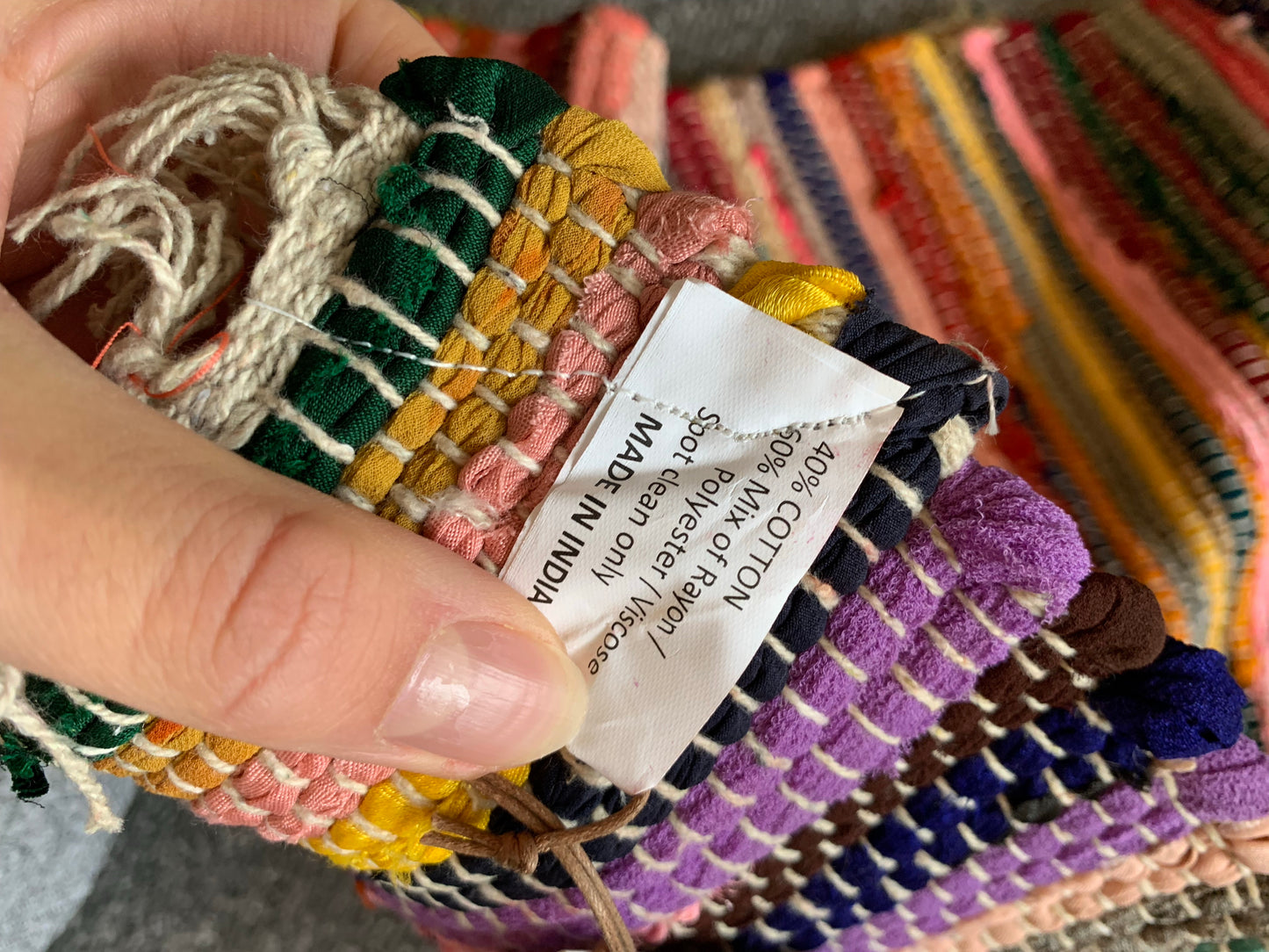 Rainbow Rag Rug made from recycled materials