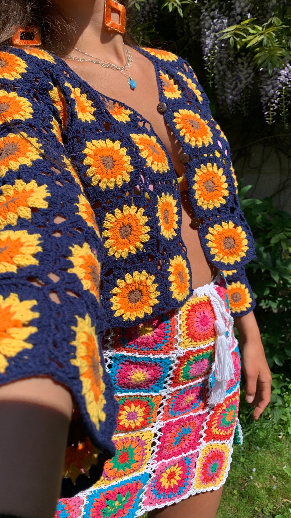 Sundance Kid in Blue Sunflower Cardigan