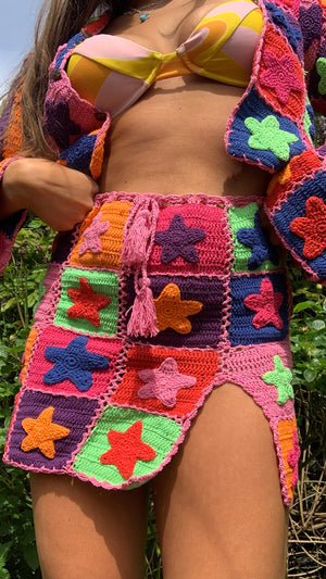 Stardust Multicoloured Crochet Star Skirt with Split