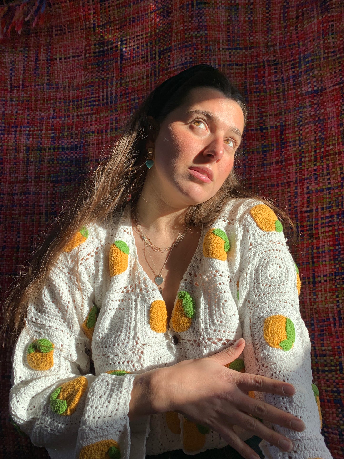 Lemon & White Citrus Granny Square Crochet Cardigan