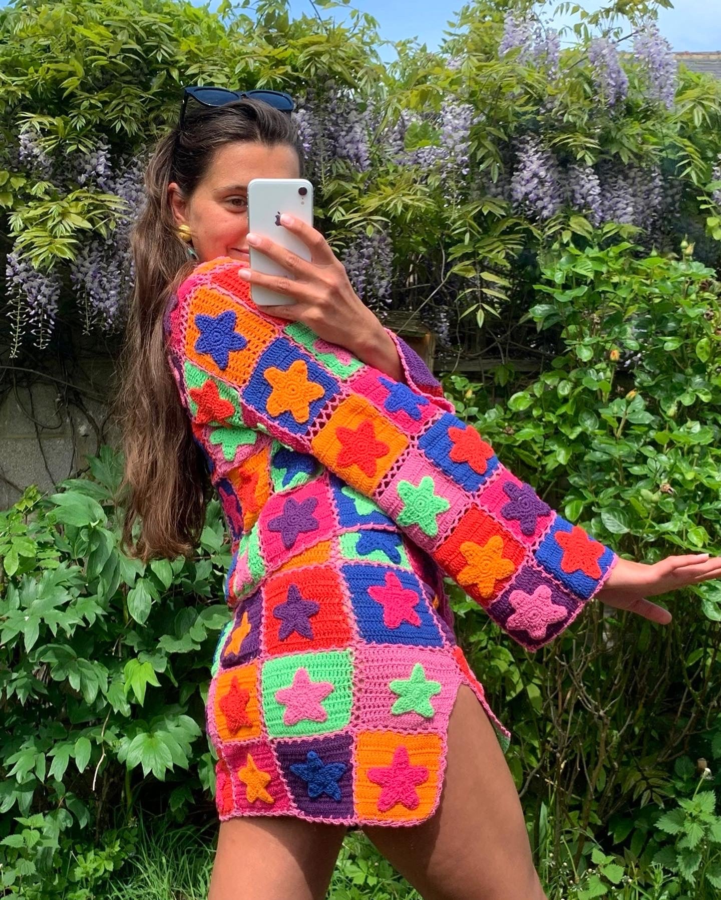 Stardust Multicoloured Crochet Star Skirt with Split