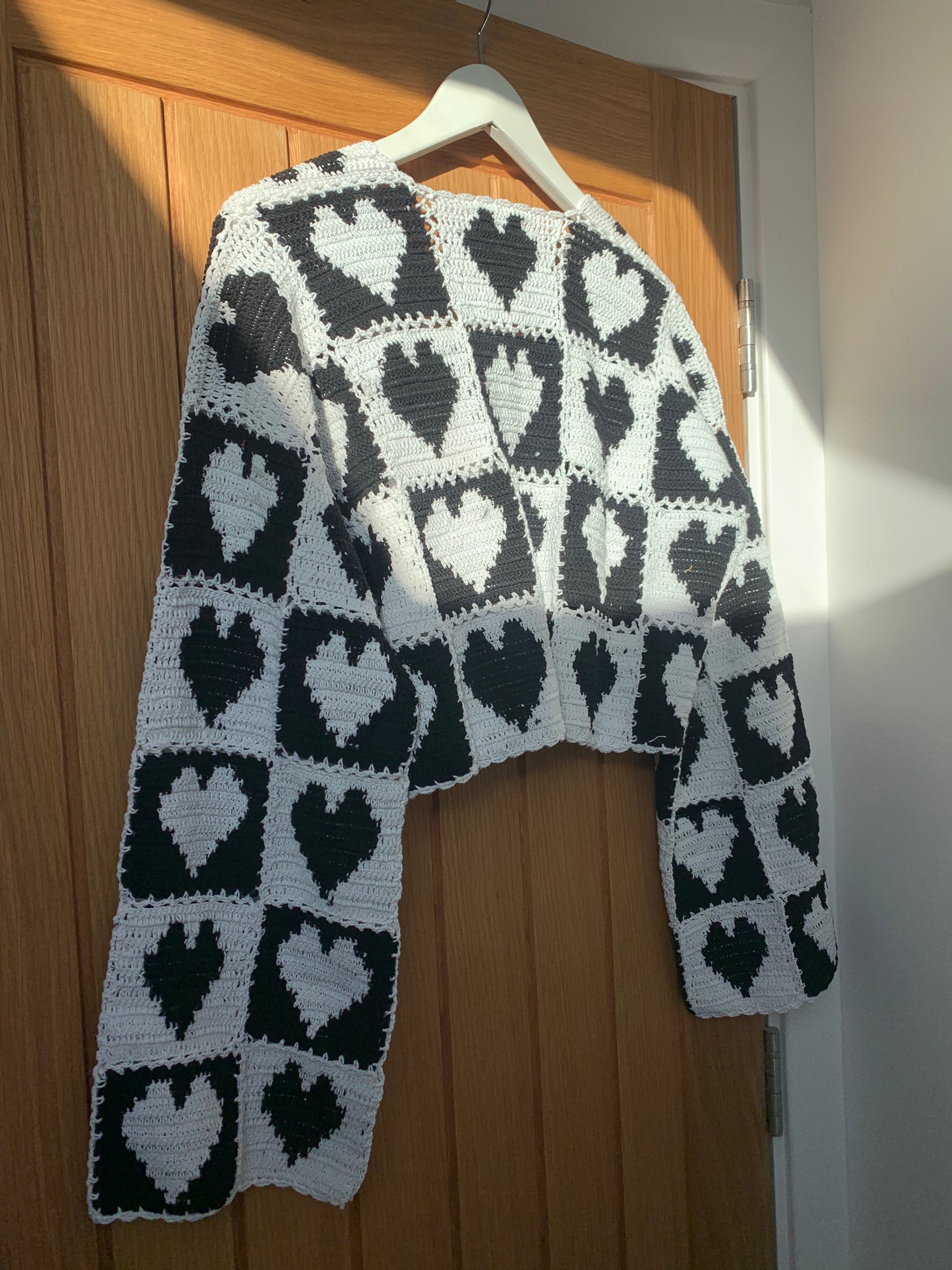 Heart on my sleeve Monochrome Black & White crochet Cardigan