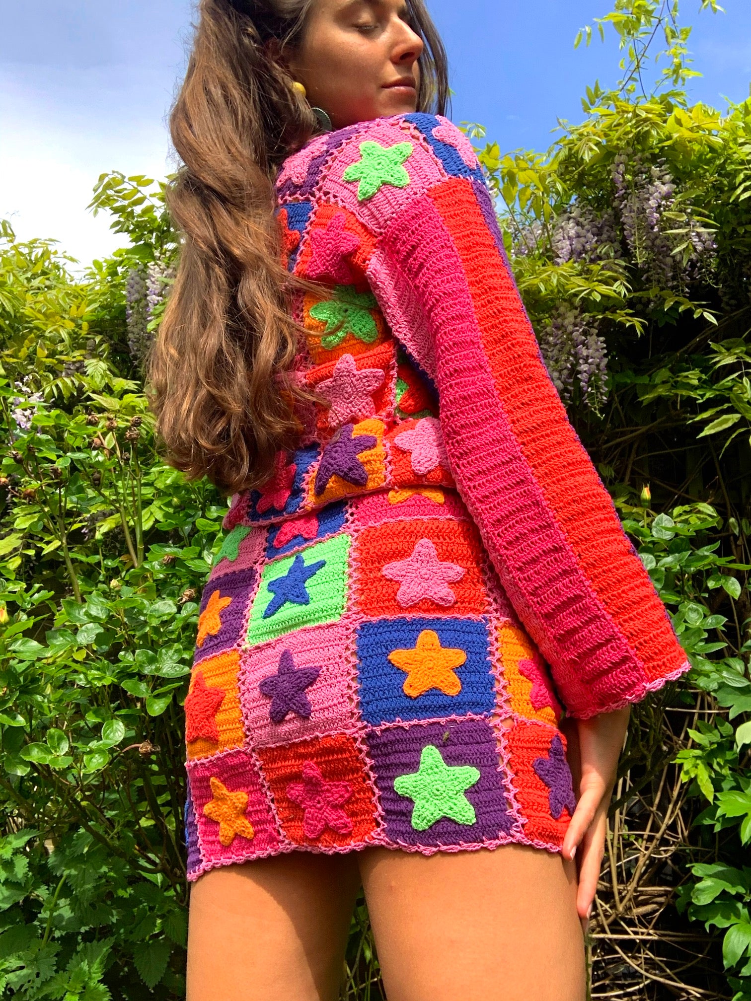 Stardust Multicoloured Crochet Star Skirt with Split
