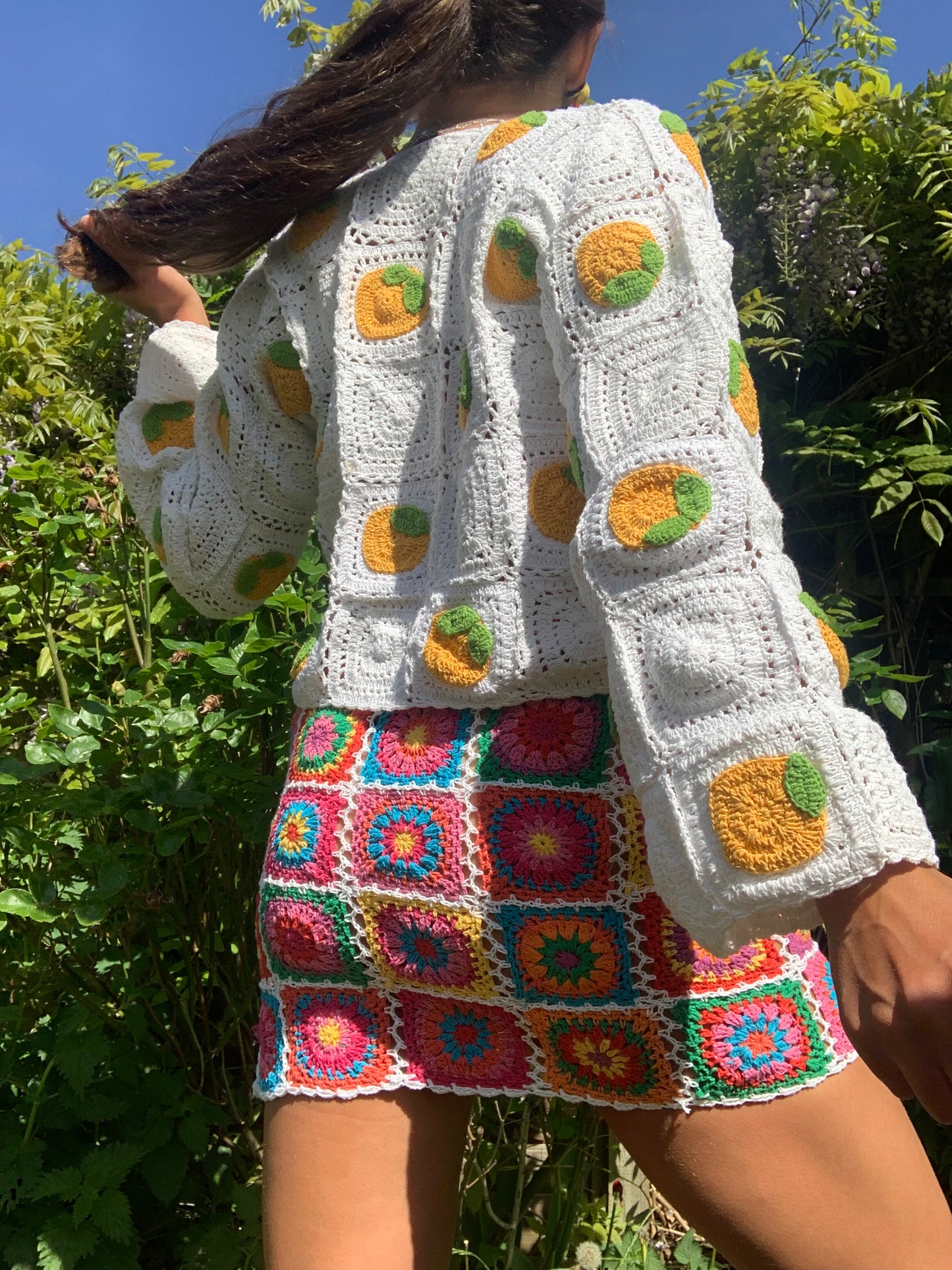 Lemon & White Citrus Granny Square Crochet Cardigan