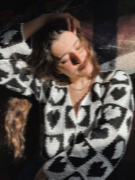 Heart on my sleeve Monochrome Black & White crochet Cardigan