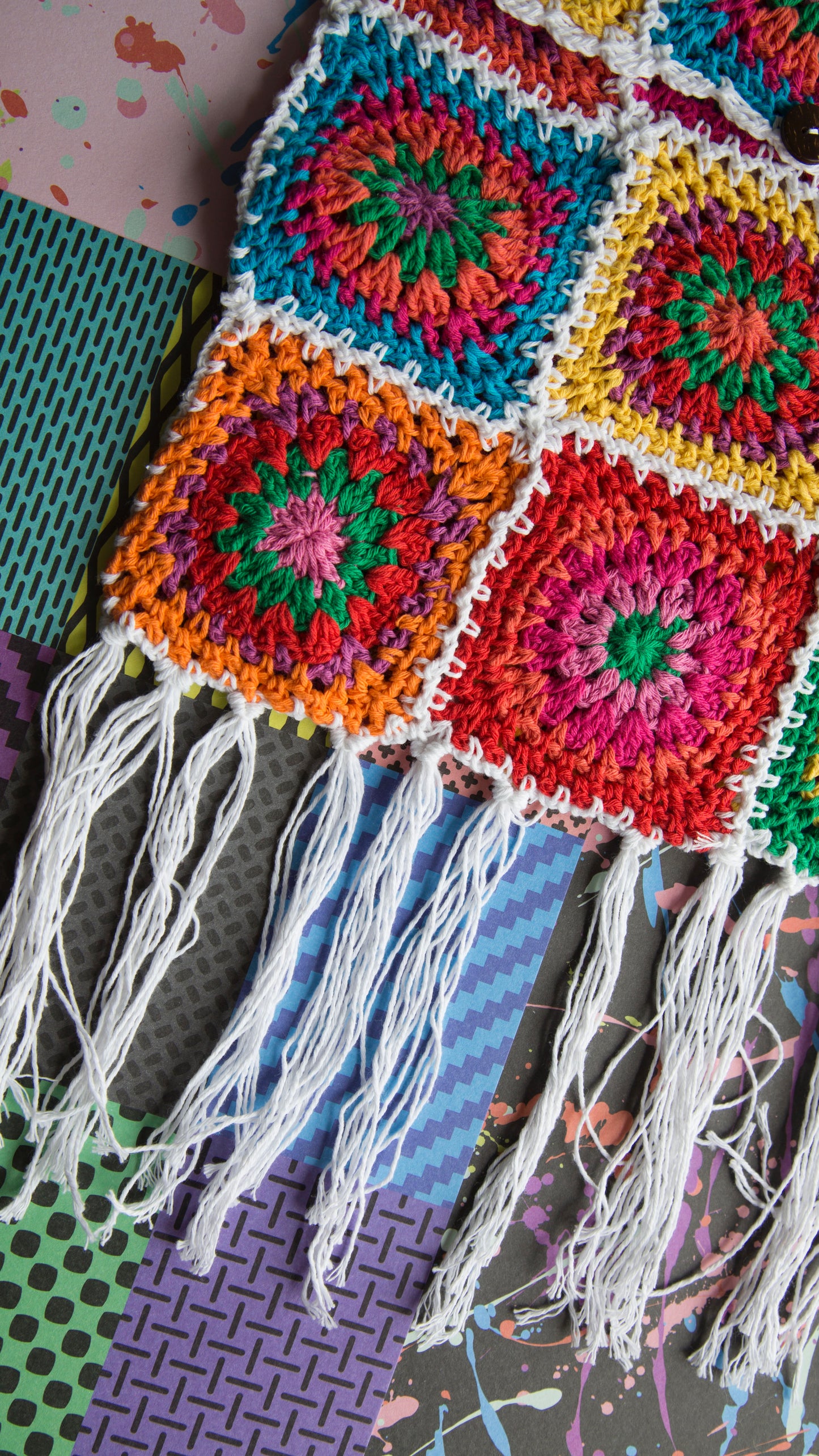 Tutti Frutti granny square shoulder bag with tassels