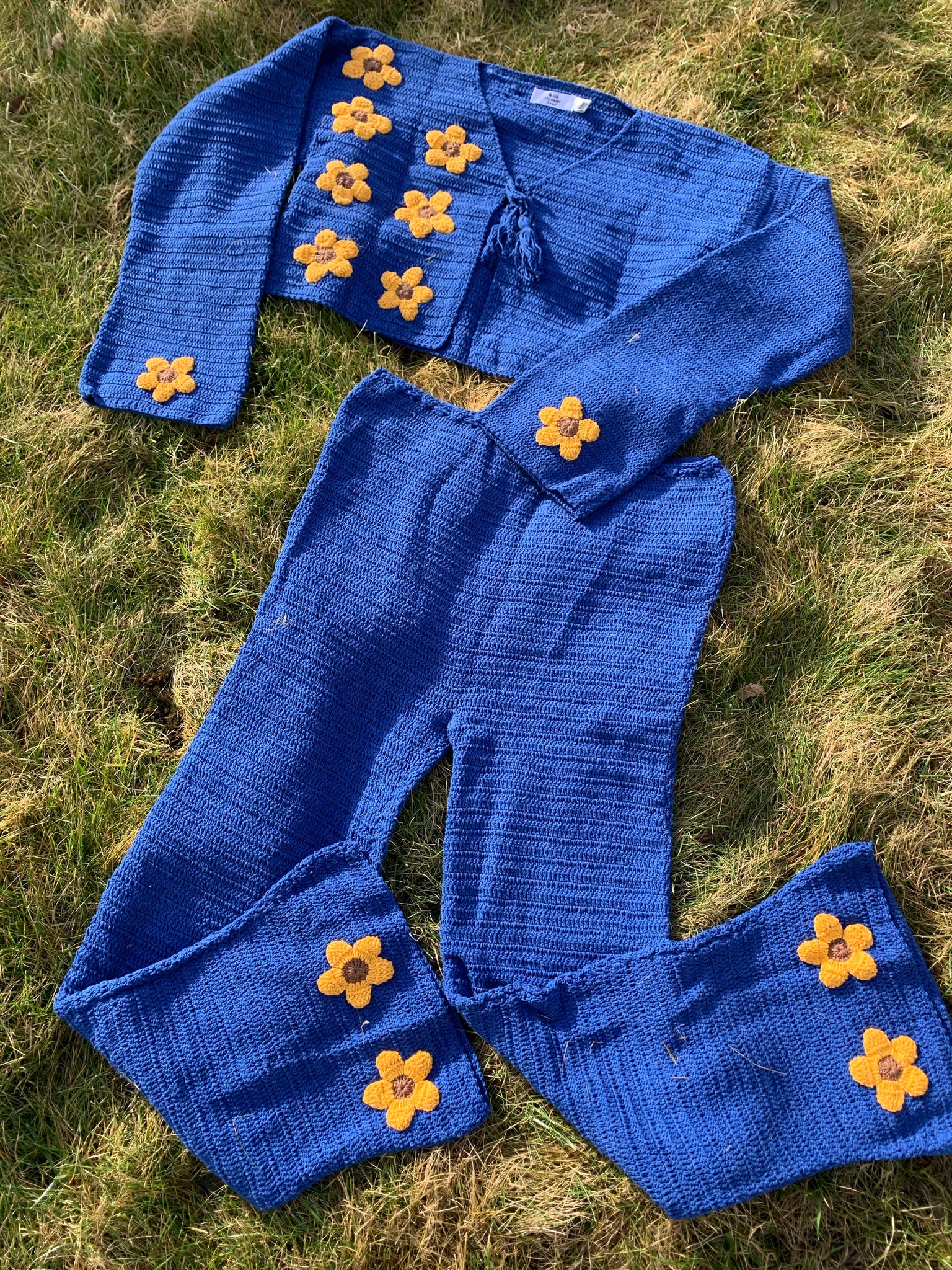 DAPHNE Blue & Yellow Flower Cardigan with Tassel Tie