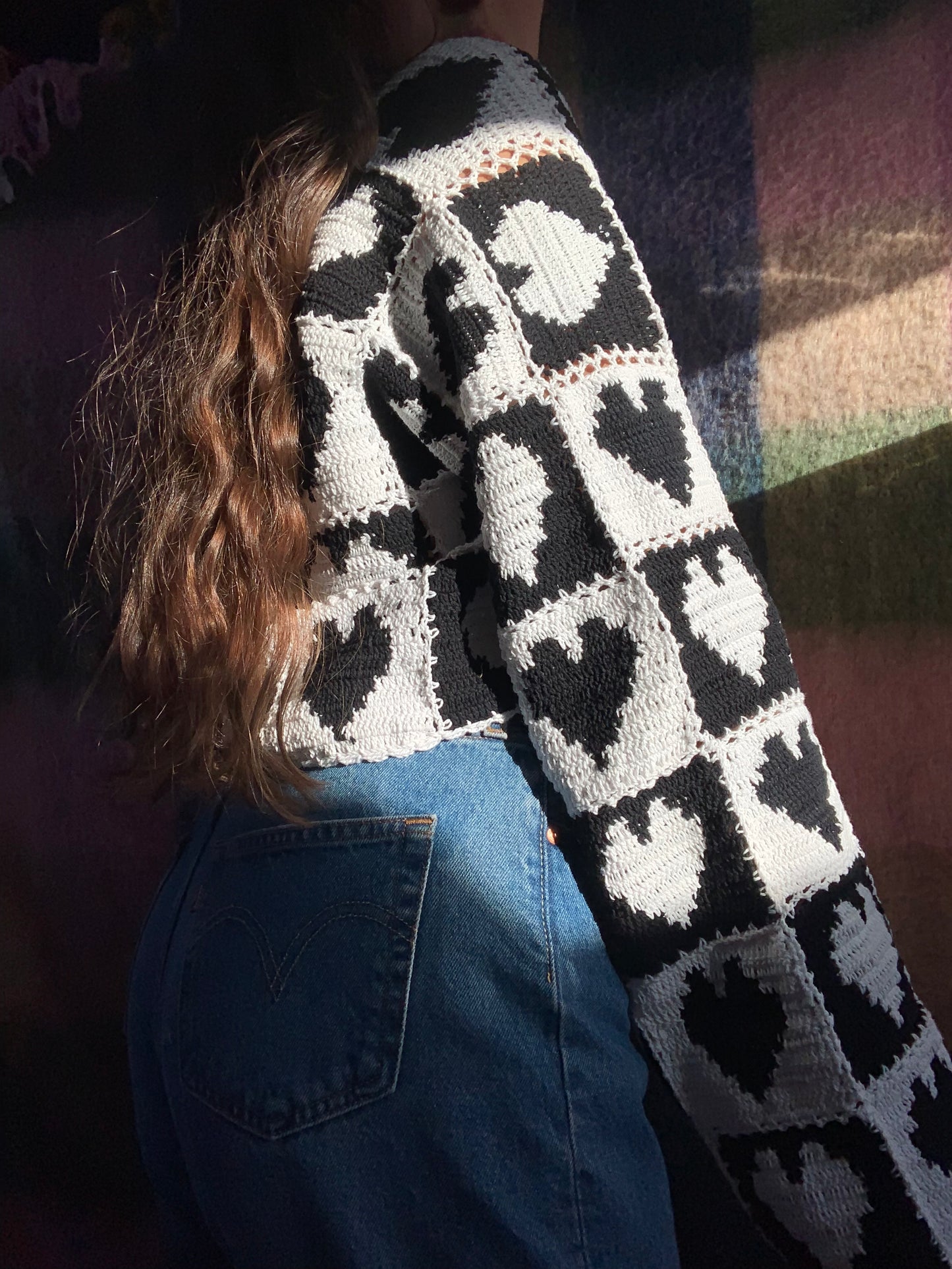 Heart on my sleeve Monochrome Black & White crochet Cardigan